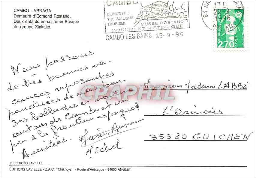 CPM Cambo Arnaga Deux Enfants en Costume Basque du Groupe Xinkako  — Rückseite