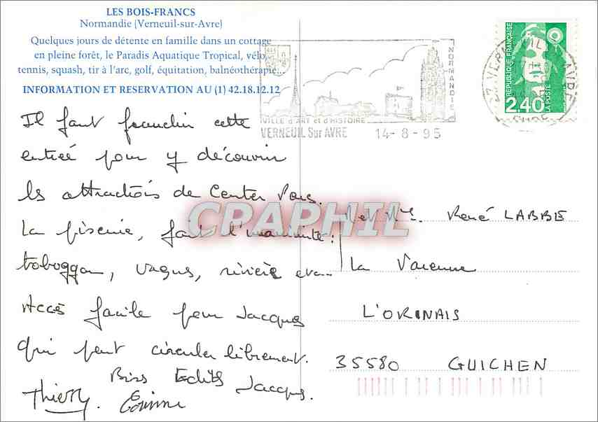 CPM Les Bois Francs Normandie Verneuil sur Avre Center Parcs  — Rückseite