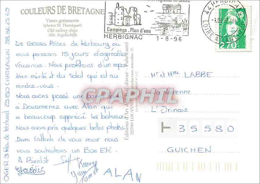 Bretagne — bateaux à voile — Éditions d'Art J. Thersiquel — Rückseite