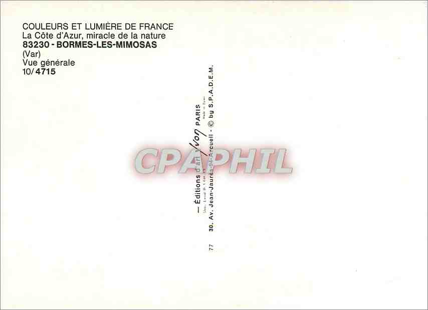 CPM Bormes les Mimosas Vue generale  — Rückseite