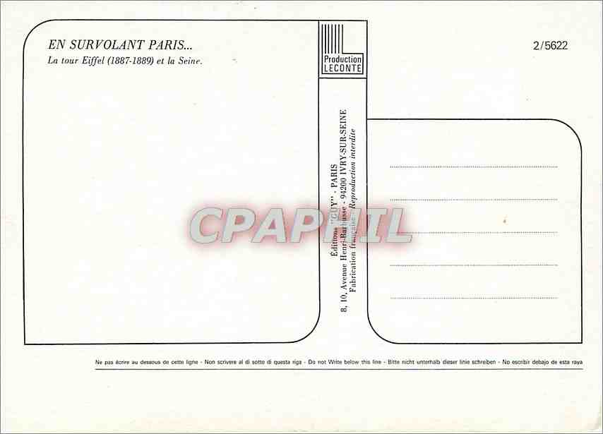 CPM En Survolant Paris La tour Eiffel et la Seine  — Rückseite