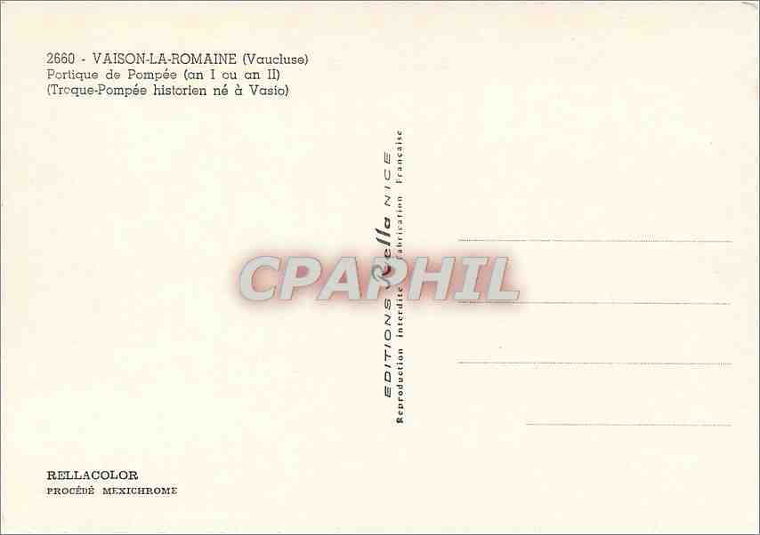 CPM Vaison La Romaine Vaucluse Portique de Pompee  — Rückseite