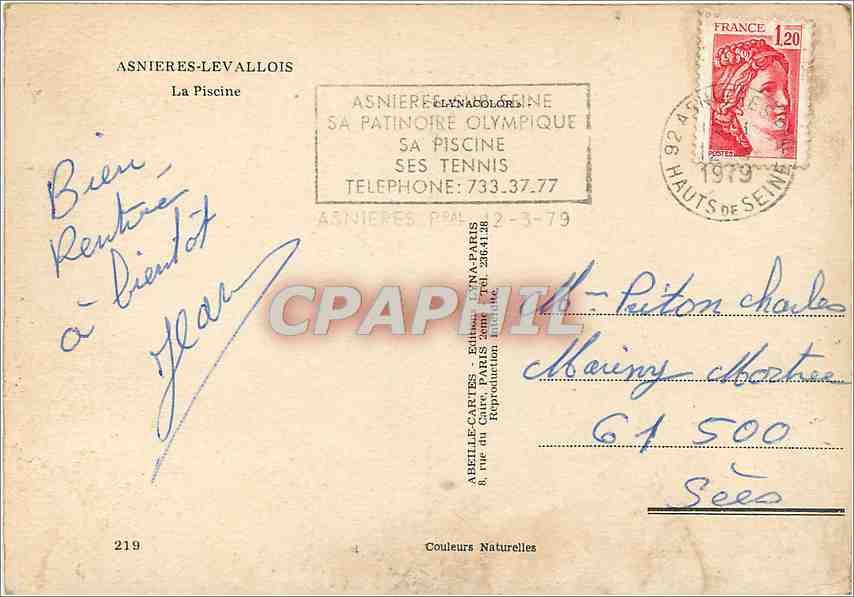 CPM Asnieres Levallois La Piscine  — Rückseite