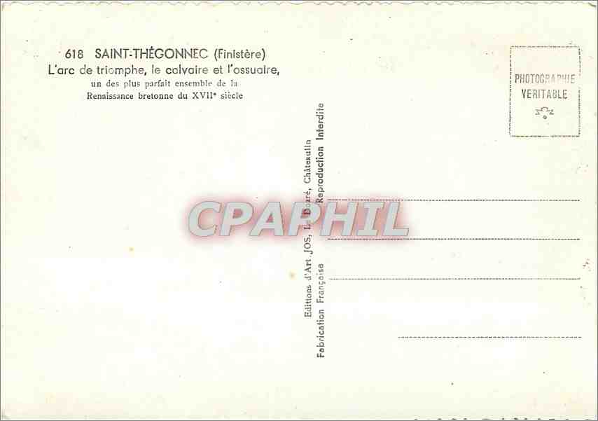 CPM Saint Thegonnec Finistere l'Arc de Triomphe le Calvaire et l'Ossuaire  — Rückseite