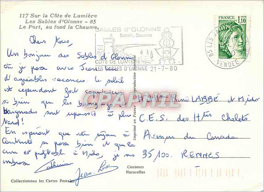 CPM Sur la Cote de Lumiere Les Sables d'Olonne Le Port au fond la Chaume  — Rückseite