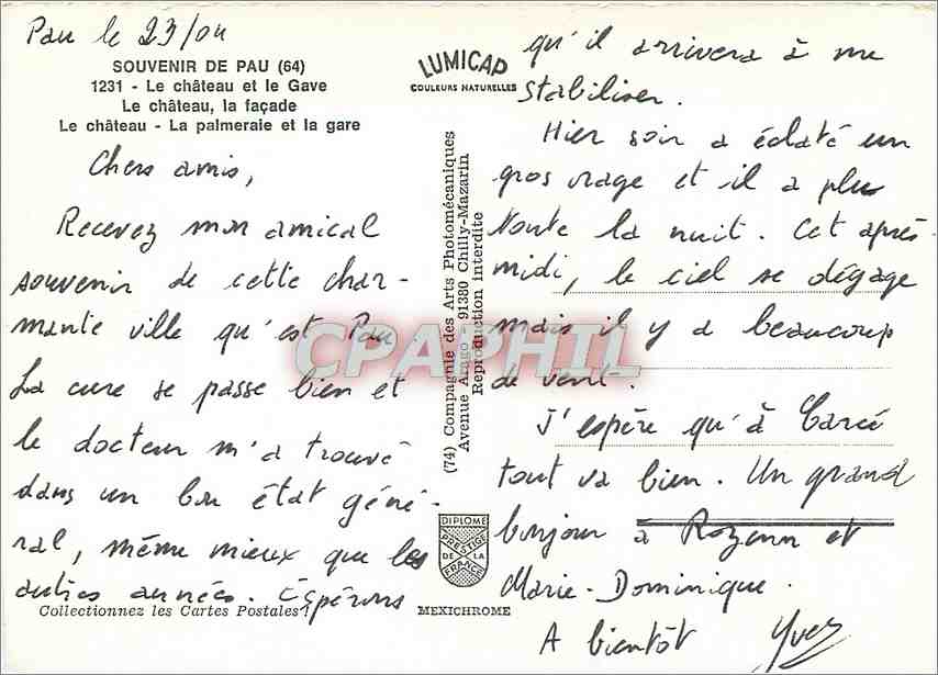 CPM Souvenir de Pau Le Chateau et le Gave  — Rückseite