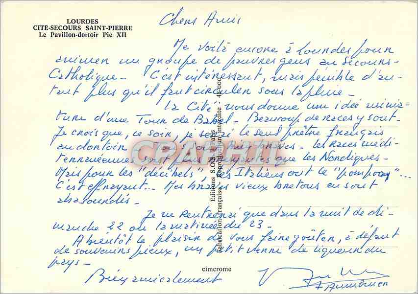 CPM Lourdes Cite Secours Saint Pierre Le Pavillon dortoir Pie XII  — Verso