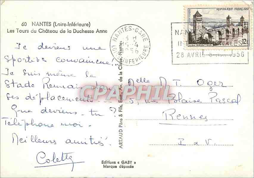 CPM Nantes Loire Inferieure Les Tours du Chateau de la Duchesse Anne  — Rückseite