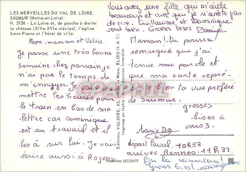 CPM Les Merveilles du Val de Loire Saumur Maine et Loire  — Back