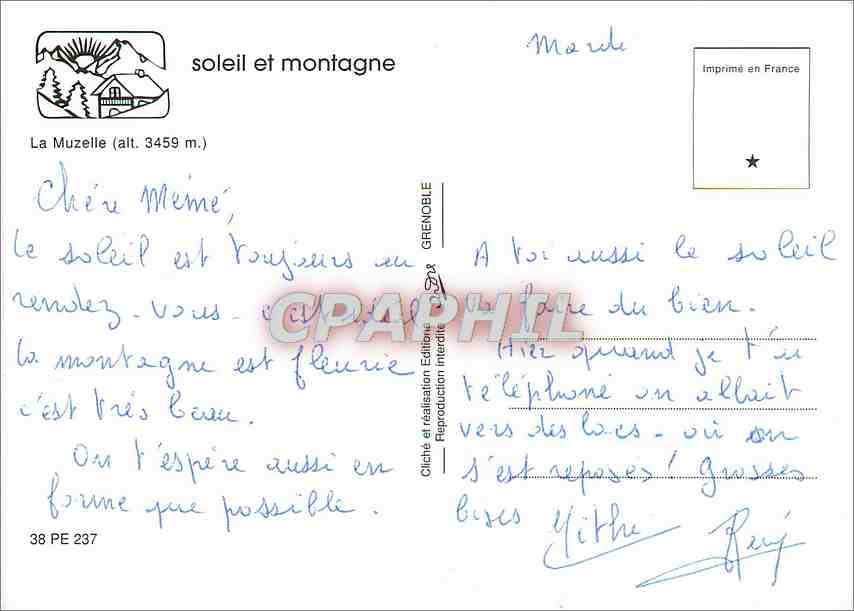 CPM Soleil et Montagne La Muzelle — Rückseite