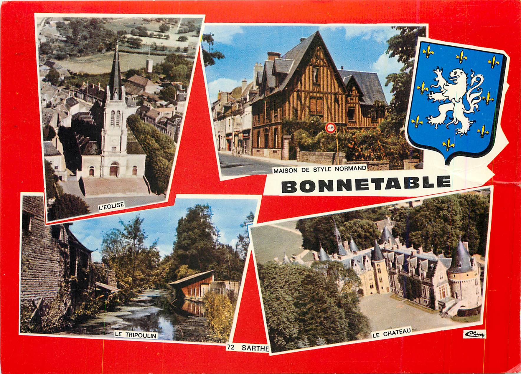 CPM Bonnetable Sarthe Lion L'eglise Maison de style normand Le château Le Tripolin