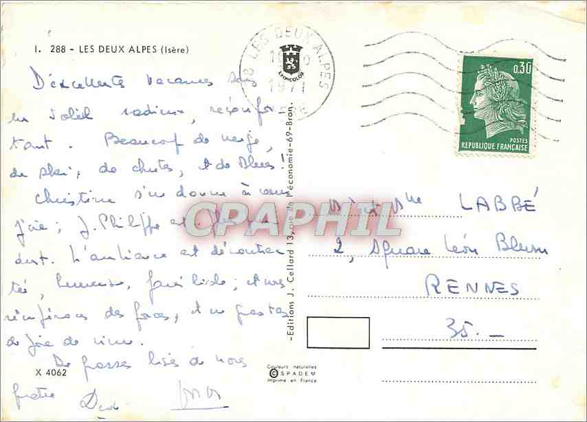 Les Deux Alpes — 1650-2450 m. — Éditions J. Cellard — Back