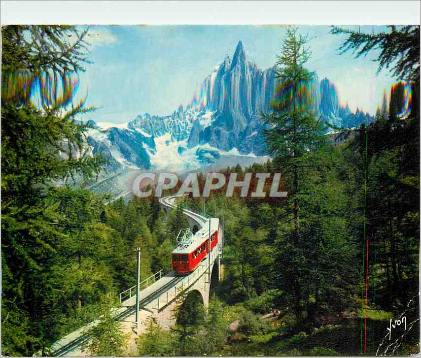 CPM Massif du Mont Blanc HS Train Chemin de fer de la mer de glace et l'aiguille du Dru