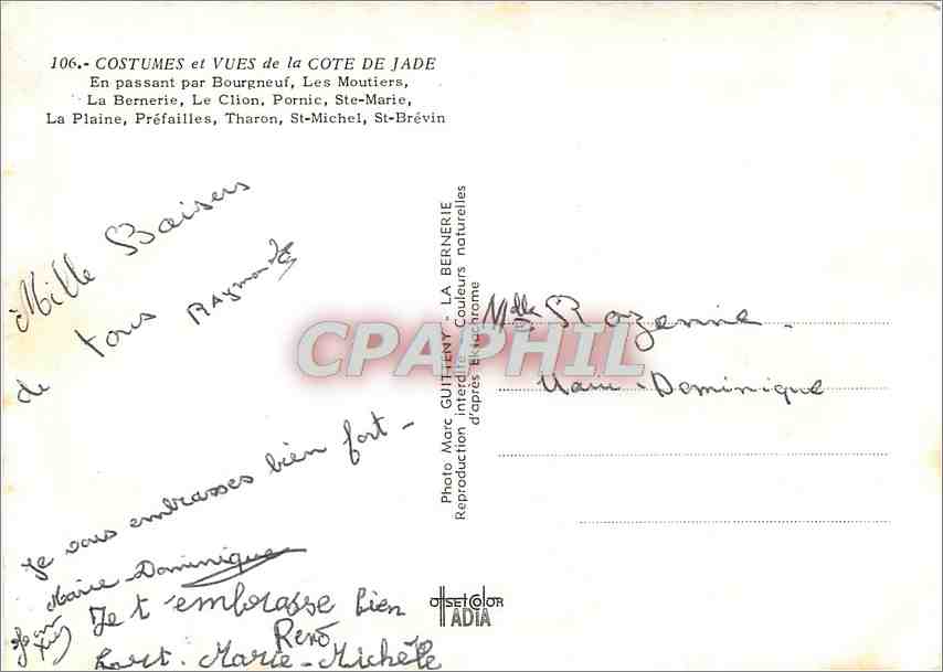CPM Cote de Jade En passant par Bourgneuf Les Moutiers La Bernerie Le Clion Pornic — Rückseite