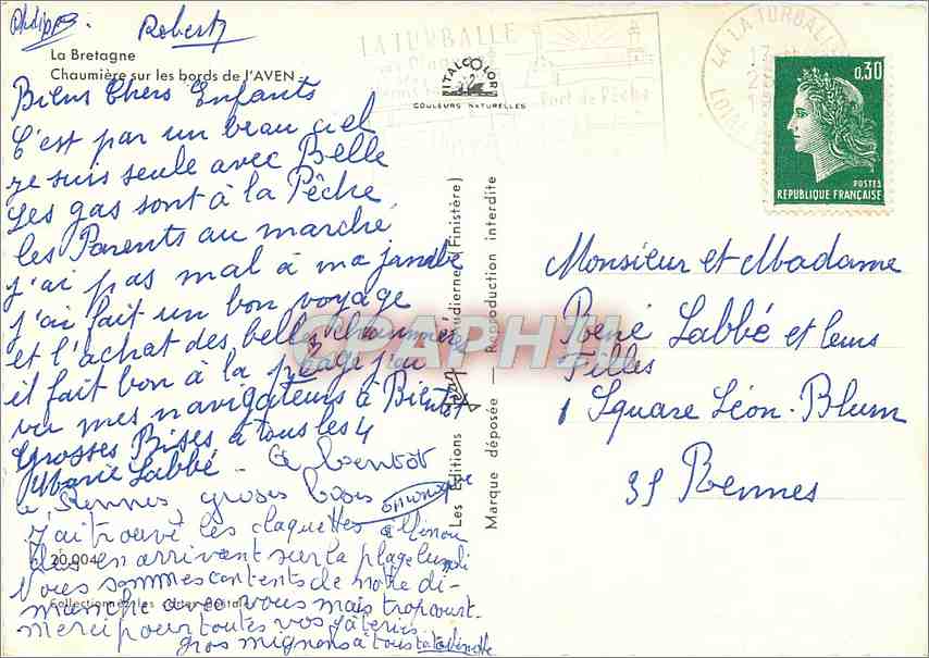 CPM La Bretagne Chaumiere sur les bords de l'Aven  — Verso