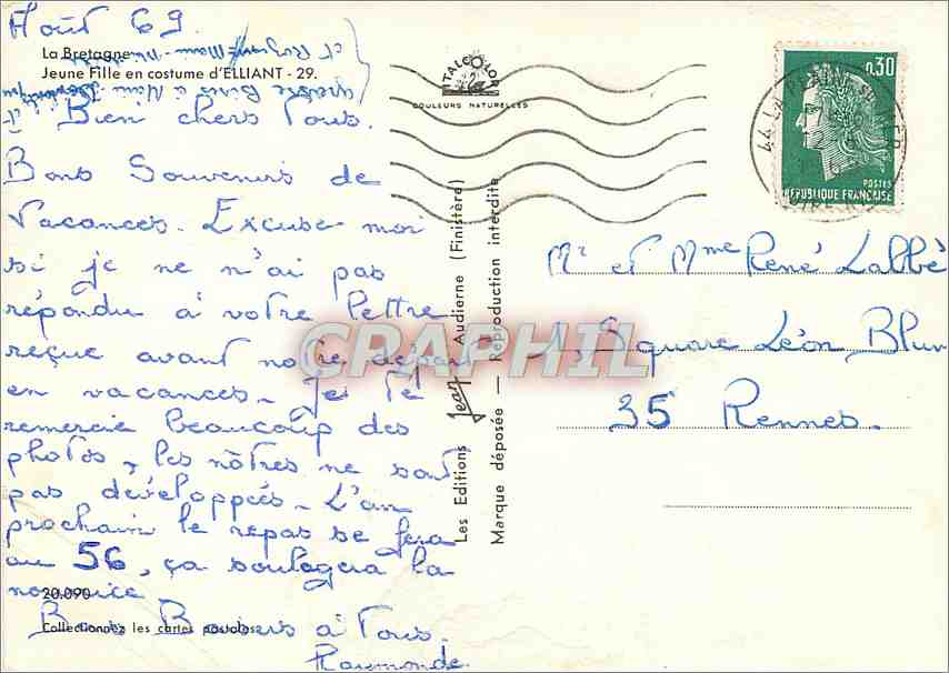 CPM La Bretagne Jeune Fille en Costume  — Rückseite