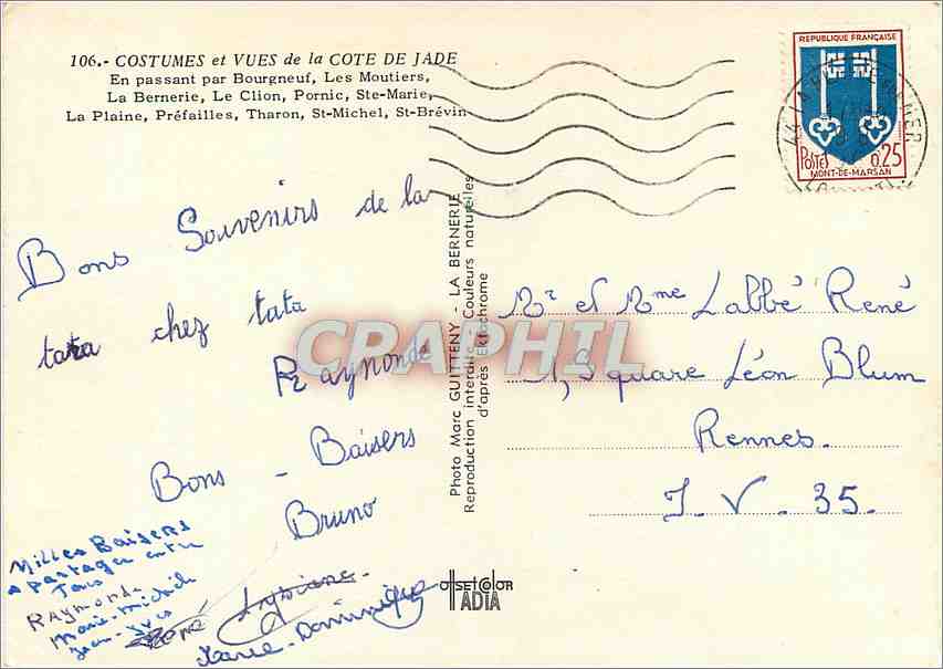 CPM Cote de Jade En passant par Bourgneuf Les Moutiers La Bernerie Le Clion Pornic — Verso