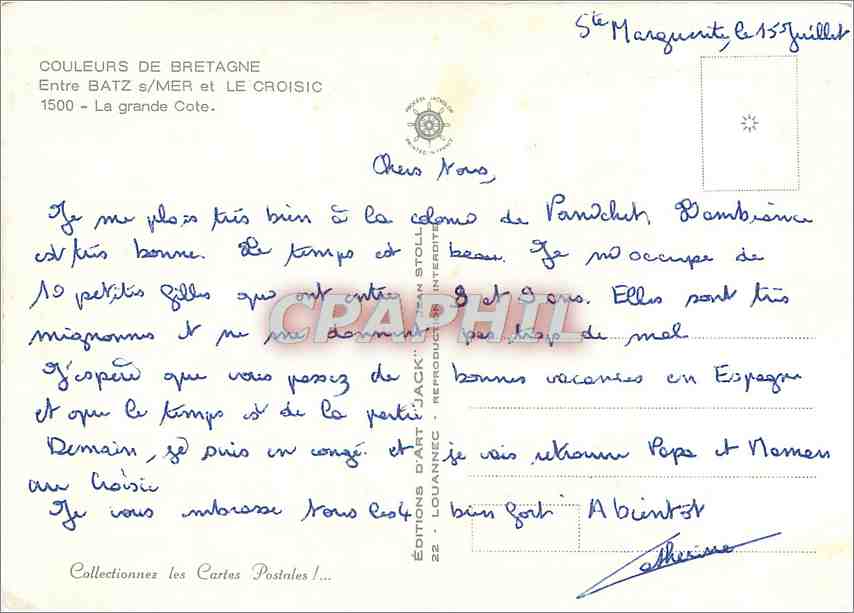 CPM Entre Batz sur Mer et Le Croisic La grande Cote  — Rückseite