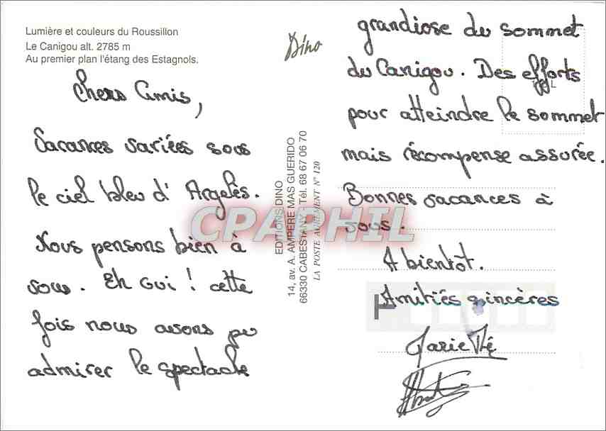 CPM Le Canigou Au premier plan l'Etang des Estagnois  — Rückseite