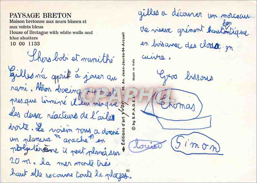 CPM Paysage Breton Maison bretonne aux murs blancs et aux volets bleus  — Rückseite