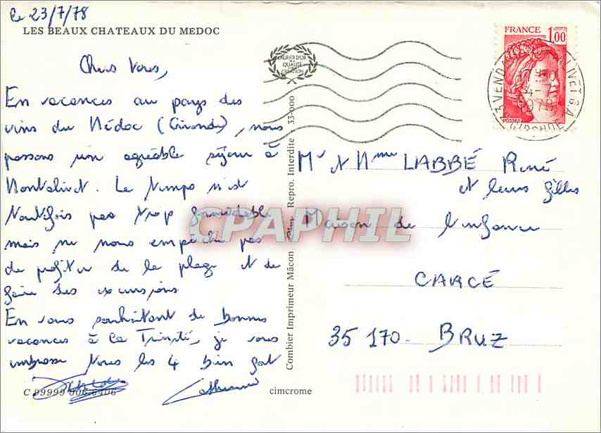 CPM Les Chateaux du Medoc Lafite St Julien Beychevelle Lanessan Margaux — Verso