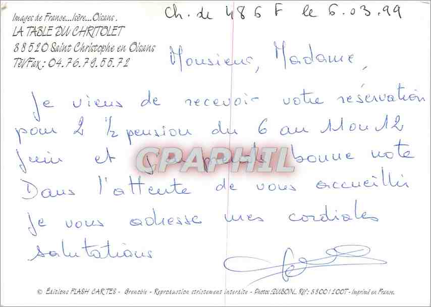 CPM La Table du Chritolet Saint Christophe en Oisans  — Rückseite