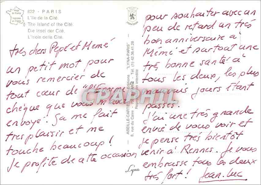 CPM L'Ile de la Cite Paris — Verso