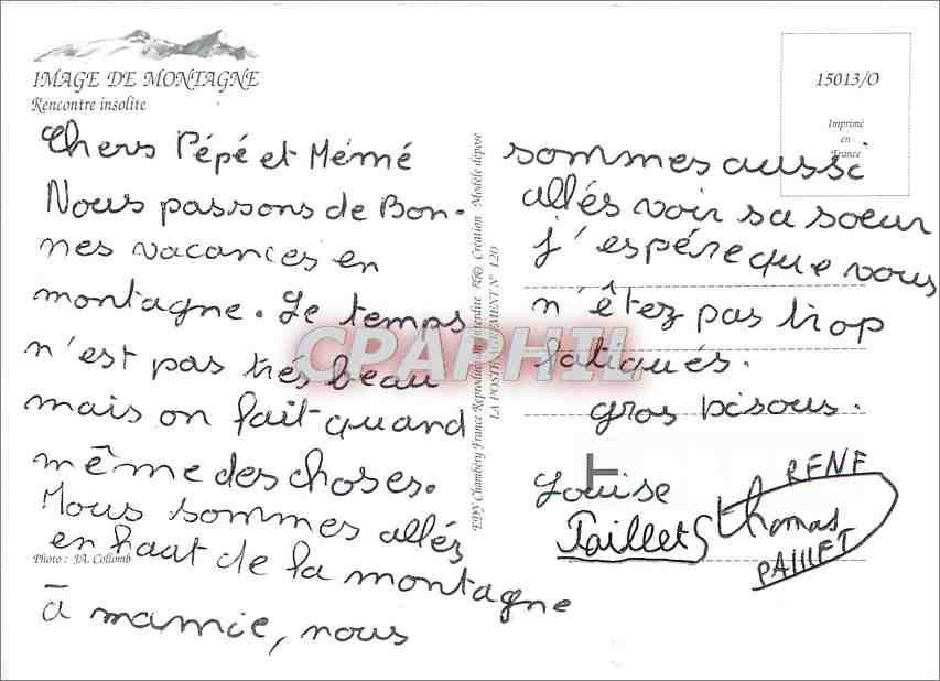 CPM Jacques Alain image de Montagne Rencontre insolite Marmotte — Rückseite