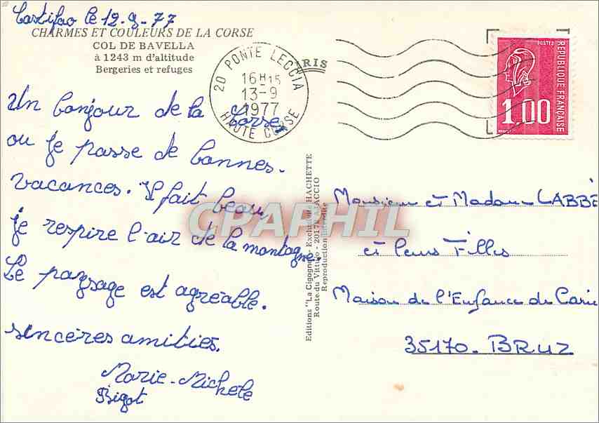 CPM Charmes et Couleurs de la Corse Col de Bavella  — Rückseite