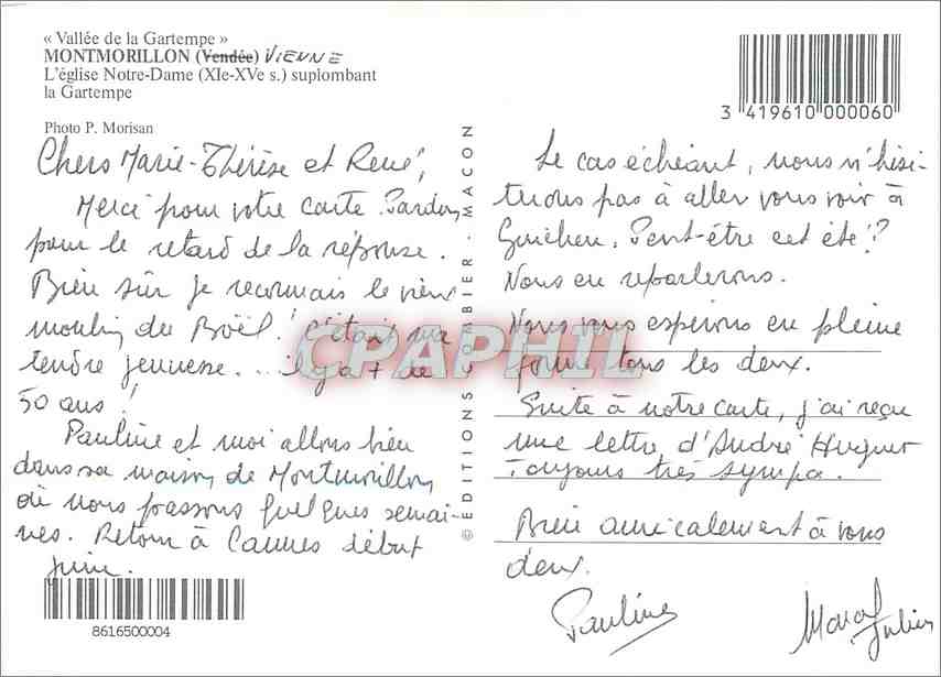 CPM Montmorillon Vienne l'Eglise Notre Dame  — Back