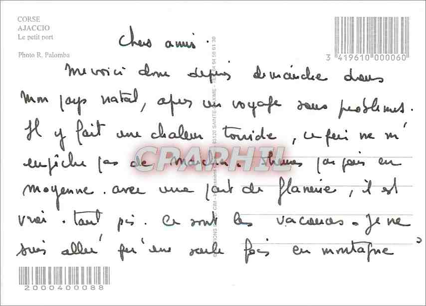 CPM Corse Ajaccio Le petit port  — Rückseite