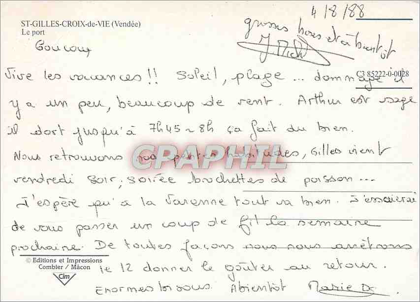 CPM Saint Gilles Croix de Vie Bateau de peche — Verso