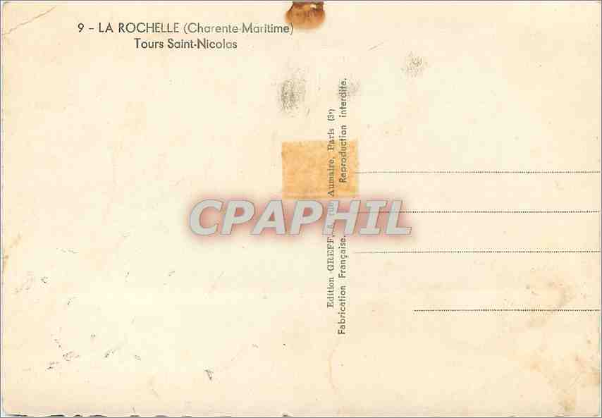 CPM La Rochelle Charente Maritime Tours Saint Nicolas  — Verso