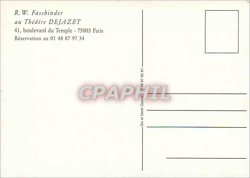 CPM Theatre Dejazet Boulevard du Temple Paris  Les larmes ameres de Petra Von Kant Fassbinder — Verso