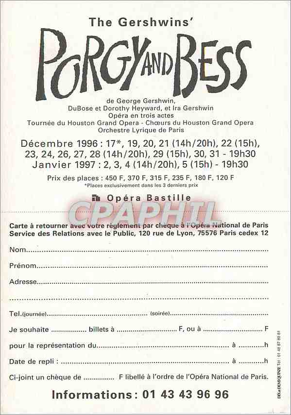 CPM Opera Porgy and Bess Opera Bastille Paris — Back