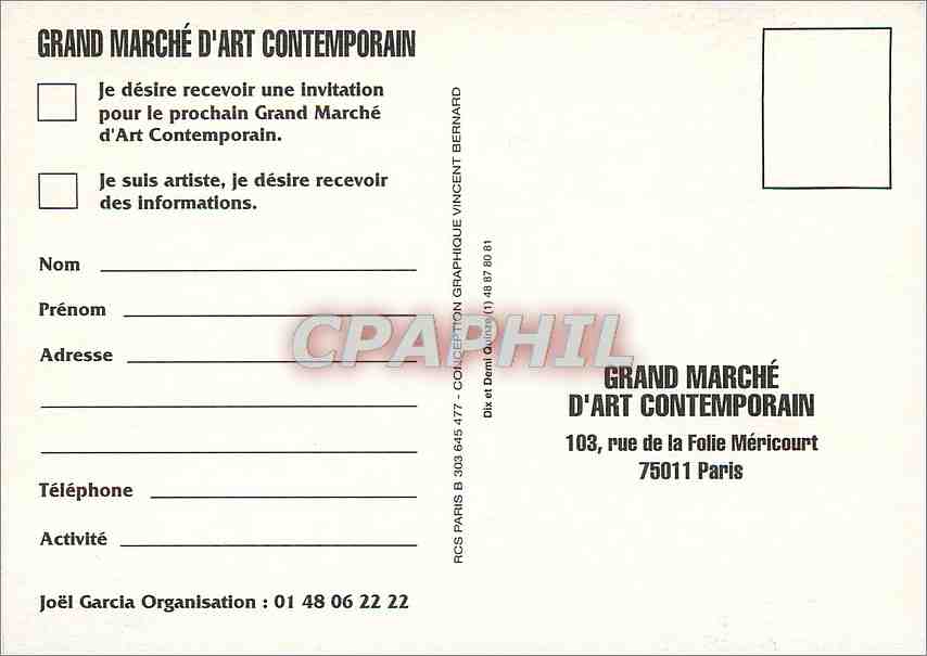 CPM Grand Marche d'Art Contemporan Paris Place de la Bastille — Verso