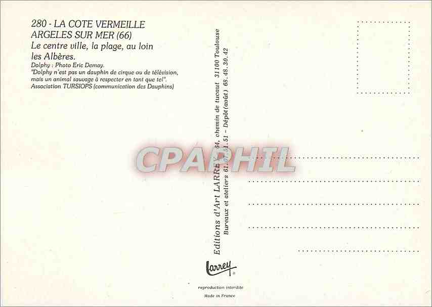 CPM Argeles Plage Dolphy Dauphin — Rückseite