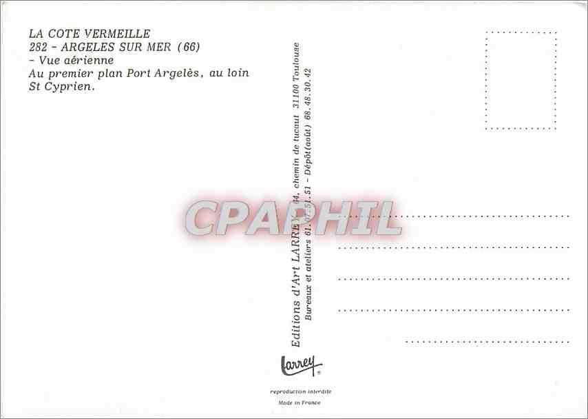 CPM Argeles sur Mer  — Rückseite