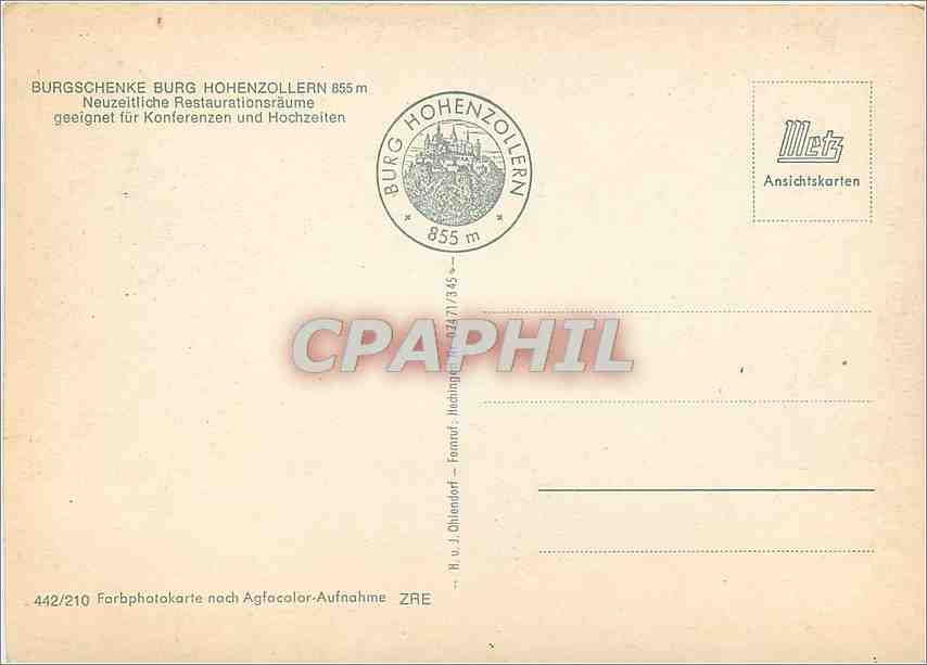 CPM Burgschenke Burg Hohenzollern  — Back