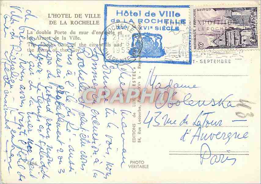 CPM L'Hotel de Ville de la Rochelle  — Verso
