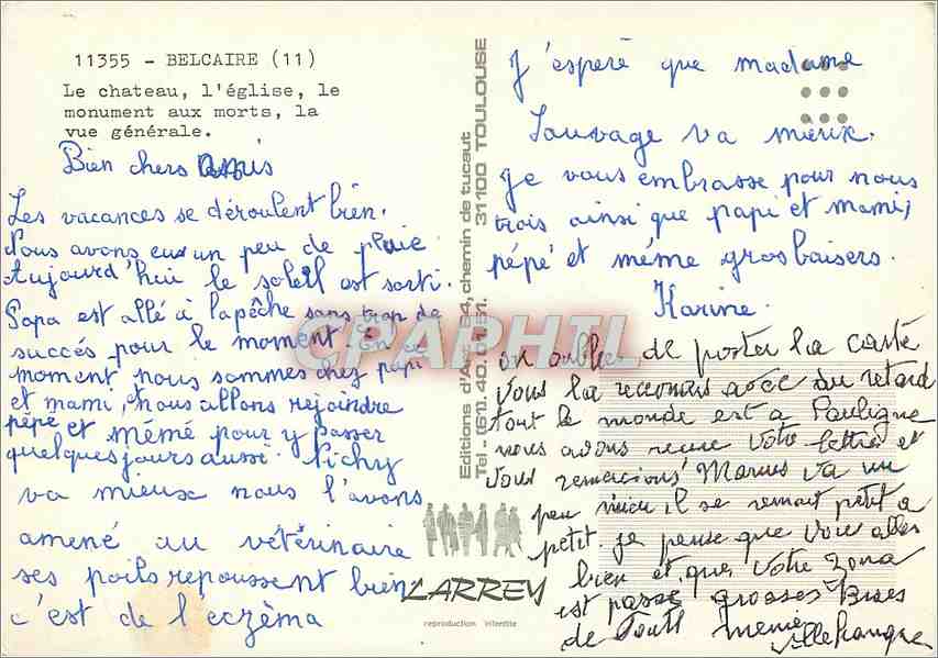 CPM Belcaire Le Chateau l'Eglise le Monument aux morts la vue generale  — Rückseite