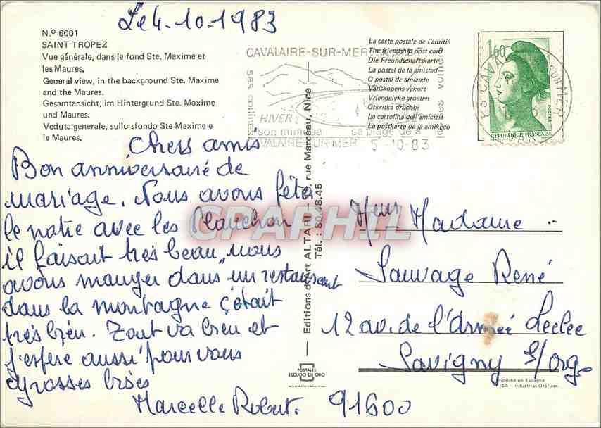 CPM Saint Tropez Vue generale dans le fond Ste Maxime et les Maures  — Rückseite