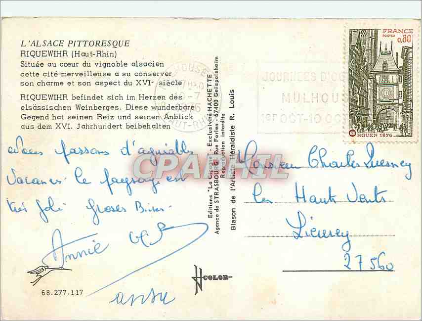 CPM Riquewihr Alsace  — Rückseite