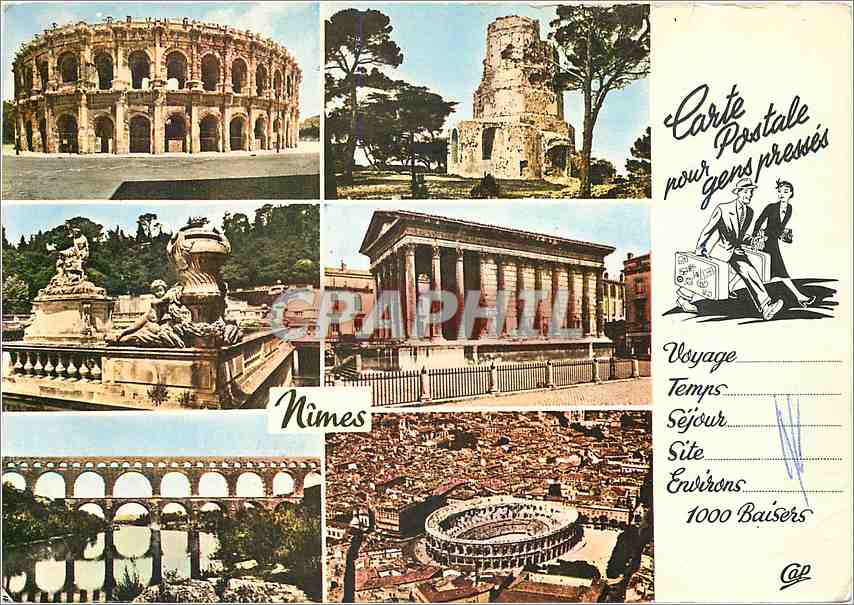 CPM Nimes Les Arenes Tour Magne Jardins de La Fontaine Maison Carree Le Pont du Gard Vue aerinne 