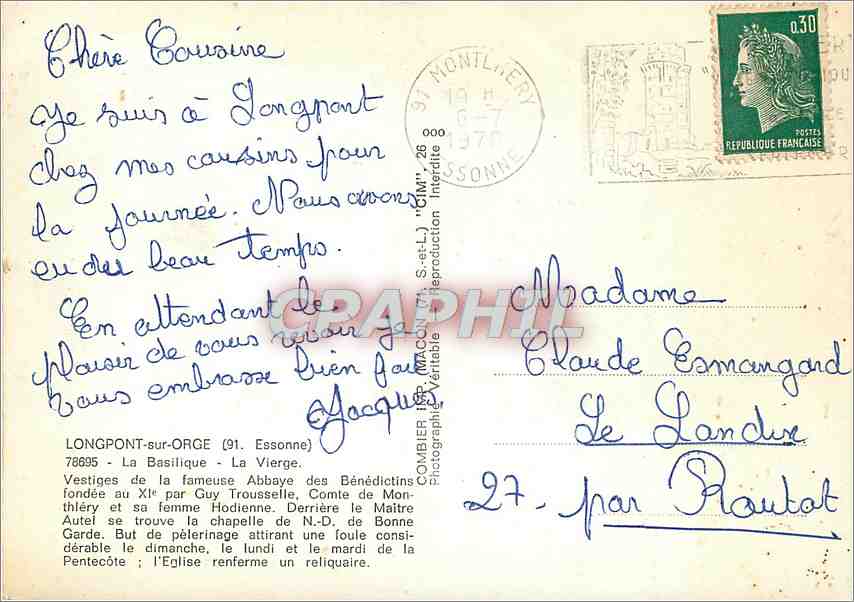 CPM Longpont sur Orge Essonne La Basilique La Vierge  — Rückseite