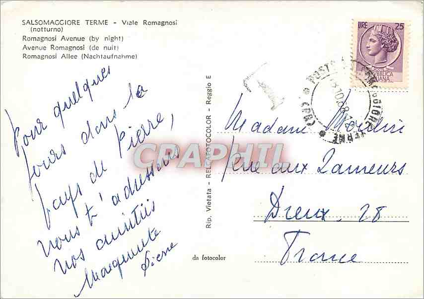 CPM Salsomaggiore Terme Viale Romagnosi Notturno  — Rückseite