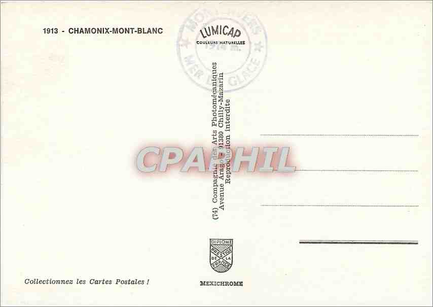 CPM Chamonix Mont Blanc Chamois vivant Chemin de fer de Montenvers — Verso