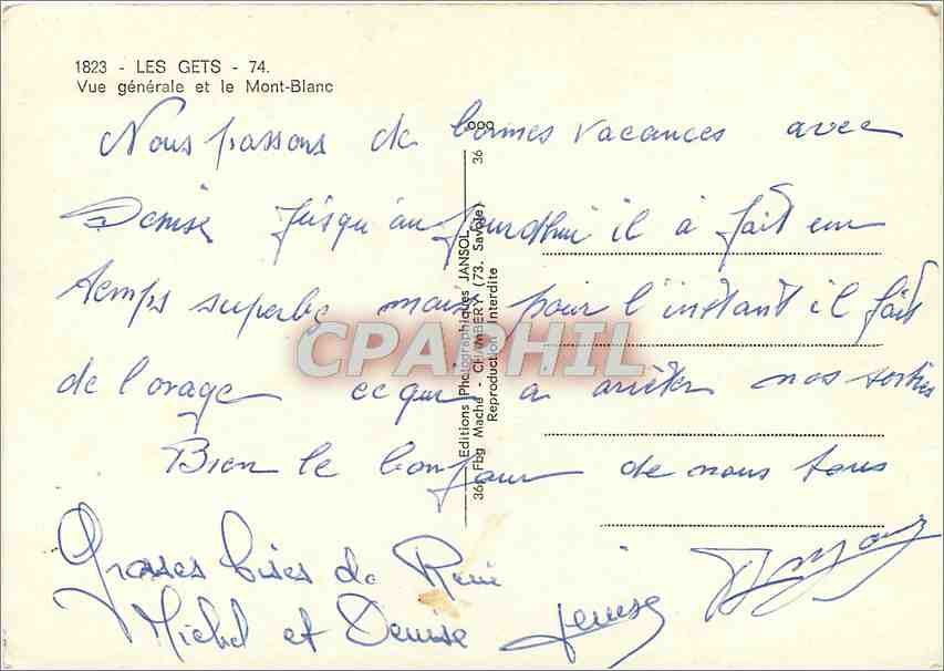 CPM Les Gets Vue generale et le Mont Blanc  — Rückseite