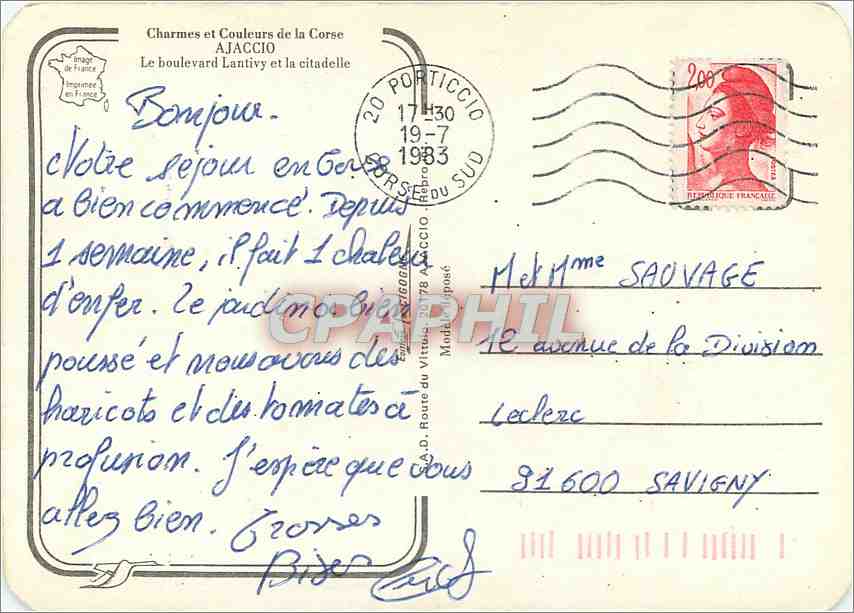 CPM Charmes et Couleurs de la Corse Ajaccio Le Boulevard Lantiv et la Citadelle  — Rückseite