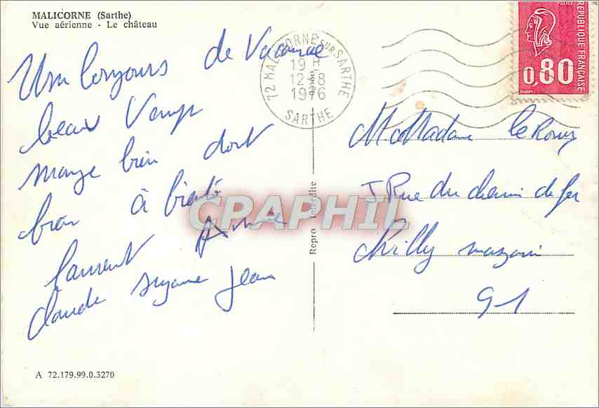 CPM Malicorne Sarthe Vue aerinne Le Chateau  — Back